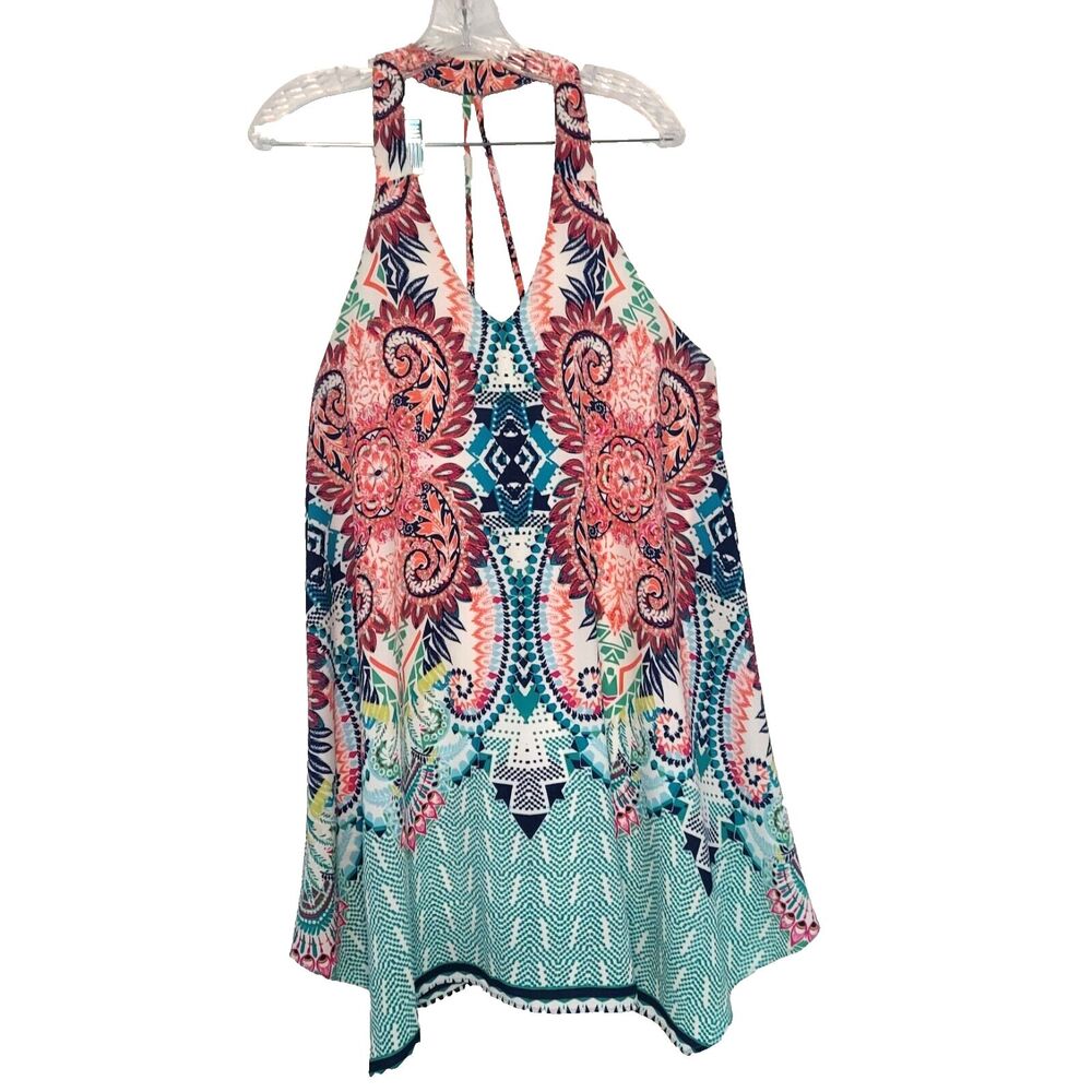 Sevengate Halter Dress Size Large Mini Fiesta Sleeveless Summer Colorful Boho